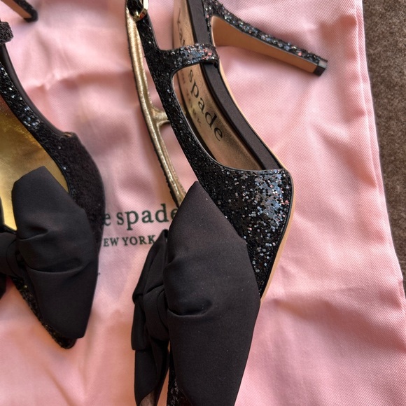 Kate Spade Glitter Black Bow Heels 7 - Picture 4 of 10